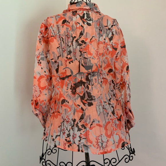 Choices Sheer 3/4 Length Sleeve Top with Shades of Peach/Salmon - Picture 3 of 6